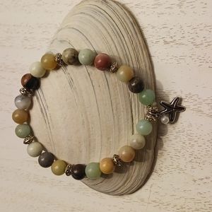 Handmade Beaded Stretch Bracelet 8" with Starfish Charm
